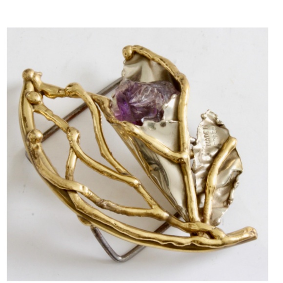 Copa Collection Belt Buckle with Amethyst Stone Vintage 70s Rare Abstract - Picture 3 of 8